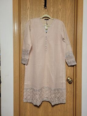 Cross Stitch Pink Izel Glaze Women's  Embroidered Silk Blend  Shirt  Size L
